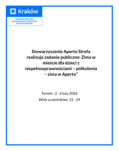 Zima w mieście dla dzieci z niepełnosprawnościami – półkolonie – zima w Aperto